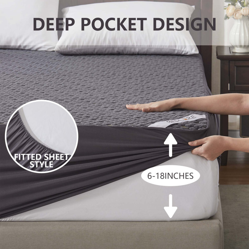 BEDLORE® Noiseless Waterproof Bamboo Mattress Protector, Hypoallergenic 3D Air Fabric Breathable Mattress Cover, Washable Mattress Pad with 6"-18" Deep Pocket
