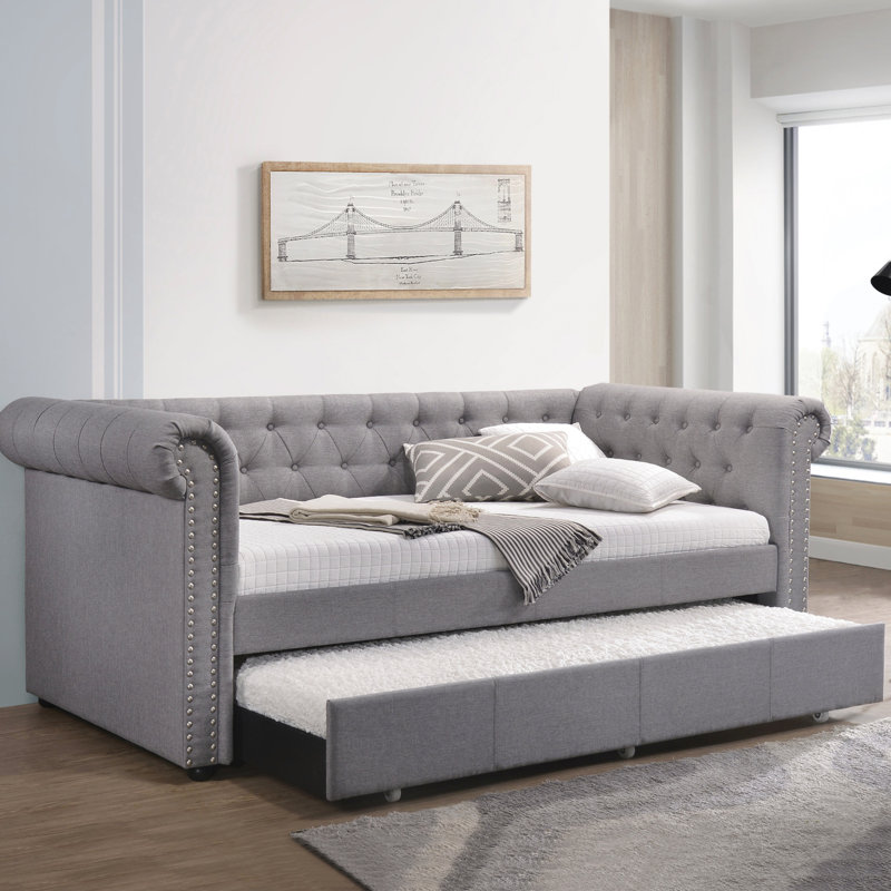 Justice Smoke Gray Fabric Daybed W/Trundle (Daybed)