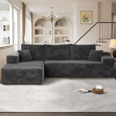Canapé modulaire Nathasa Boneless 2 pièces sans assemblage avec compression, méridienne à combinaison libre avec méridienne en L, canapé modulaire à assise profonde pour salon et chambre à coucher