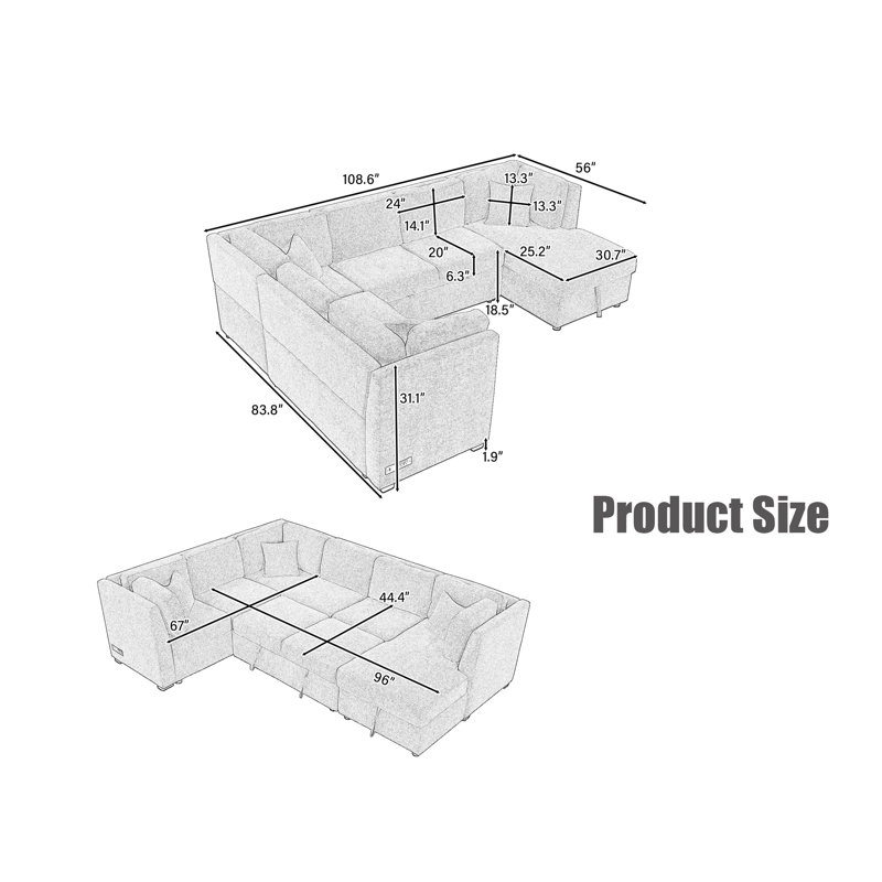 108.6" U-shaped Sectional Sofa