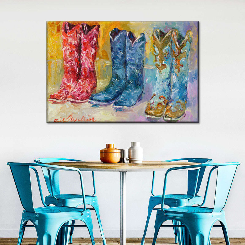 Cowboy bottes, reproduction sur toile, L 16 po x H 24 po x P 1,25 po