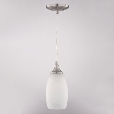 Mini-luminaire suspendu en nickel satiné à une lumière de 4,75 po Milano avec abat-jour en verre albâtre, luminaire suspendu à hauteur réglable pour salle à manger, table de cuisine, vestibule, bar, îlot