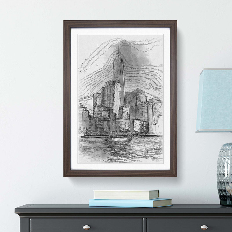 Freedom Tower in New York City in Abstract - Picture Frame Graphic Art Print, 48cm H x 36cm W x 2cm D, Walnut Framed