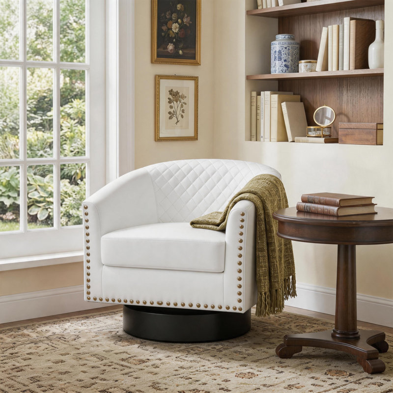 Faux Leather and Leather Swivel Barrel Chair