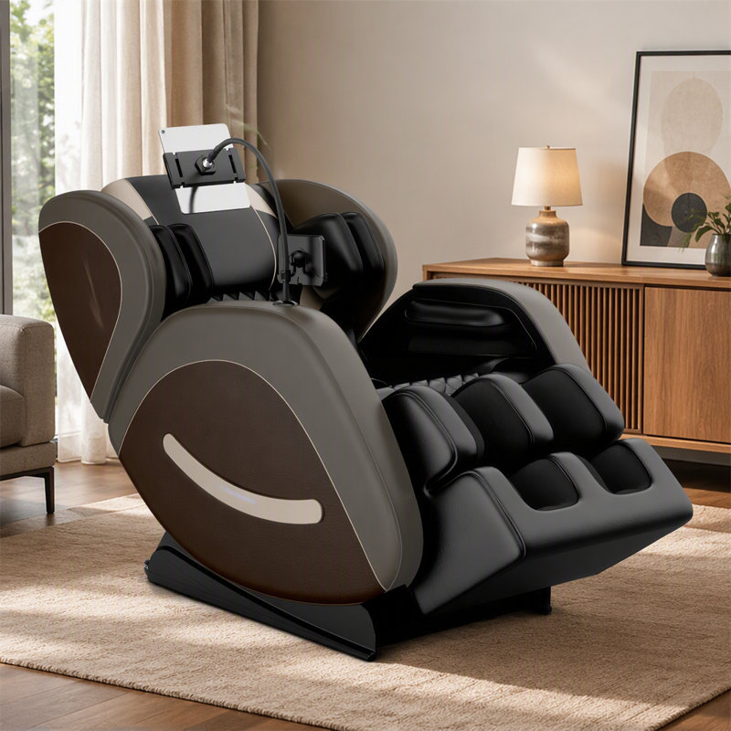 Fauteuil de massage inclinable de 28,53 po de largeur, finition noire, système de pression d'air complet en similicuir, Black
