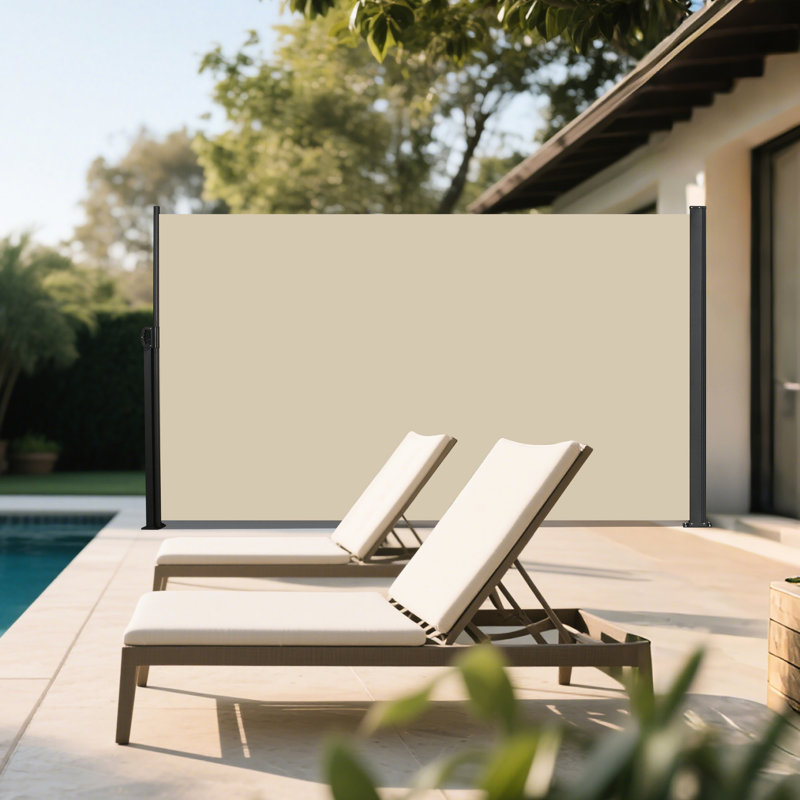 Retractable Side Awning, 118" X 71" Beige, And Water , Privacy Screen For Patio, Garden, Balcony, Construction Waterproof Ideal Balcony Privacy, Metal Frame