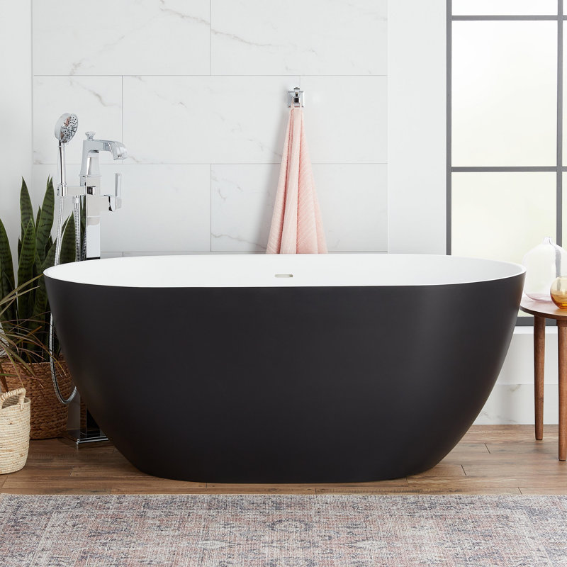 Catino 66" Solid Surface Soaking Freestanding Tub - Matte Black, Matte White Interior