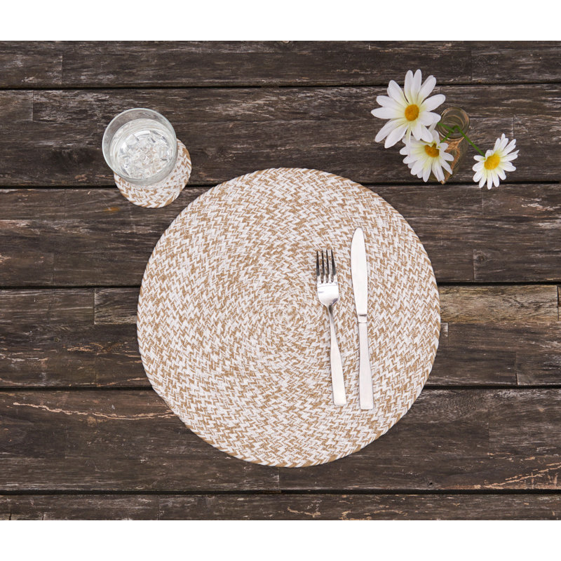 White Braided Placemat S/6, Beige