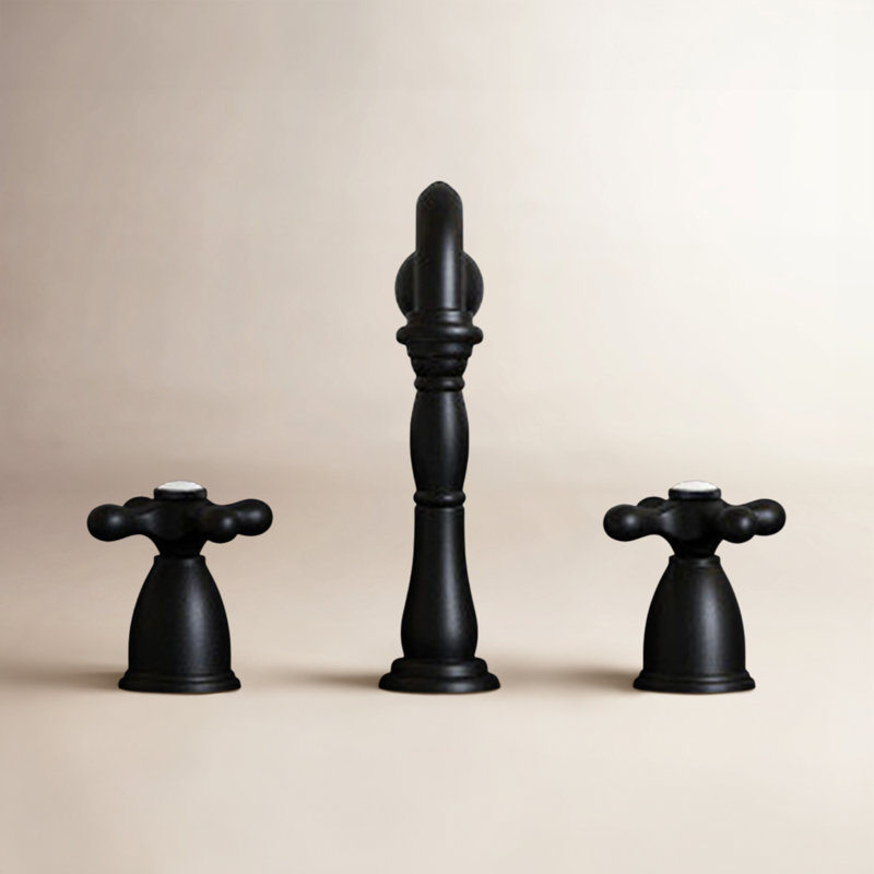 Kingston Brass Heritage Two-Handle 3-Hole Deck Mount Widespread Bathroom Faucet with Pop-Up Drain, Matte Black