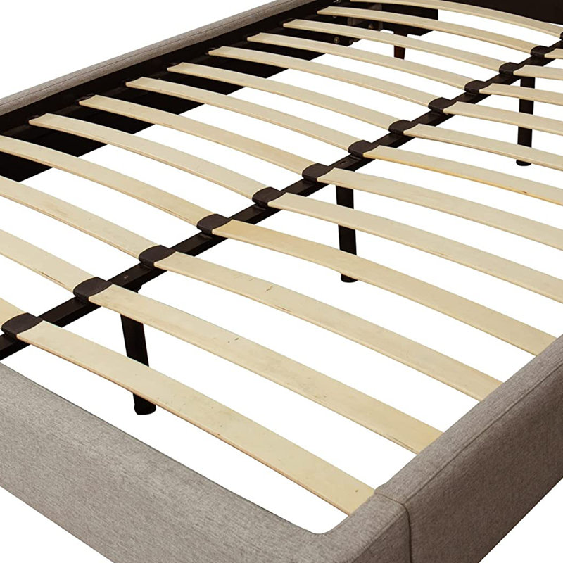 Glendel Upholstered Bed Frame With Dark Espresso Stain Legs, Easy Assemble, Curved Design, Simply Stunning, Full/Double
