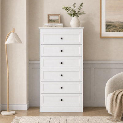 Commode haute en bois à 6 tiroirs, largeur de 68 cm