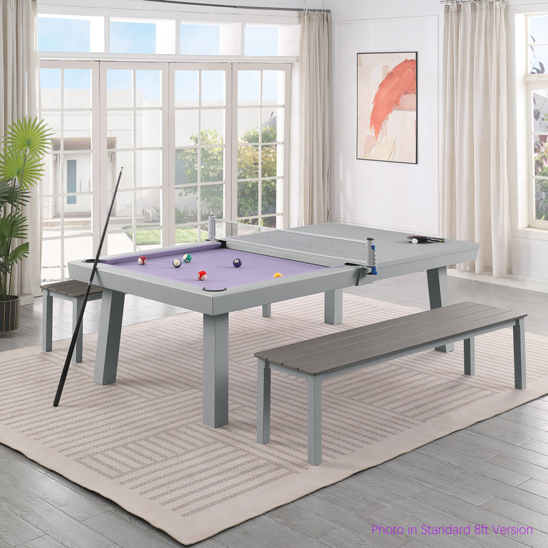 Table de salle à manger d'extérieur / d'intérieur en ardoise avec 2 bancs et accessoires Oasis, Remise en plastique l 8 pi