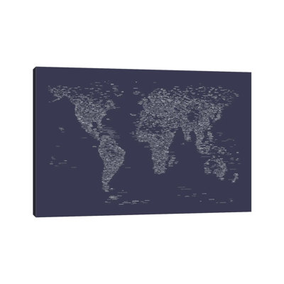 Font World Map (Navy Blue)- Gallery-Wrapped Canvas Giclée