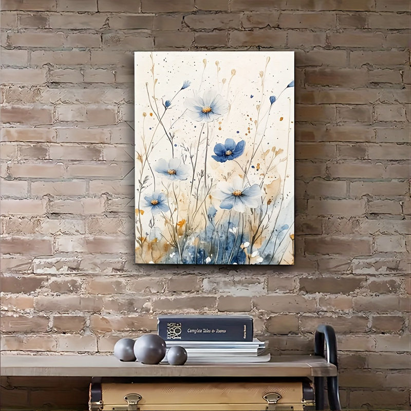  Art mural bleu aquarelle fleurs sauvages - Décoration de ferme bohémienne haut de gamme pour le salon