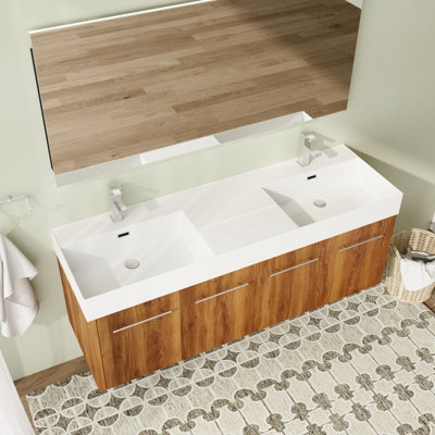 Meuble-lavabo flottant mural 60 po avec plateau en résine et porte à fermeture en douceur 60 po