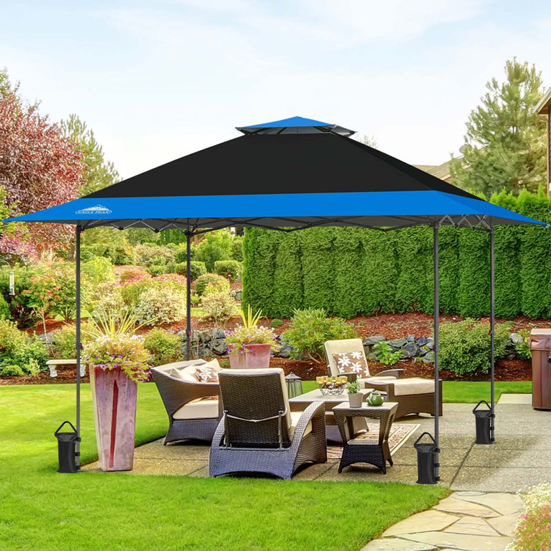 Pop Up Canopies 13 Ft. W x 13 Ft. D Steel Outdoor Straight Leg Canopy, Black/Blue