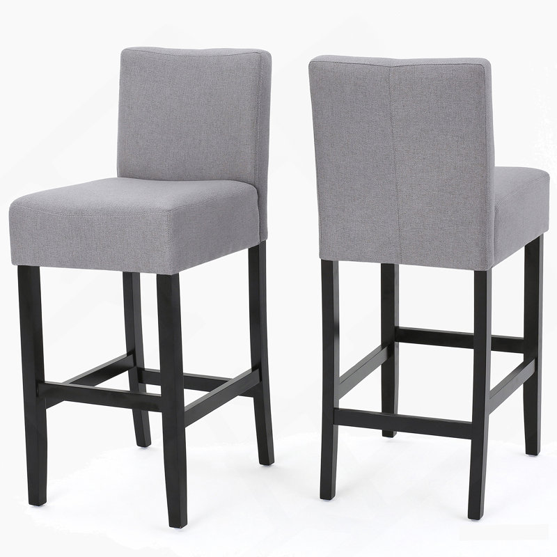 Tabouret de bar 30 pouces en tissu avec structure en bois massif (ensemble de 2), Gris