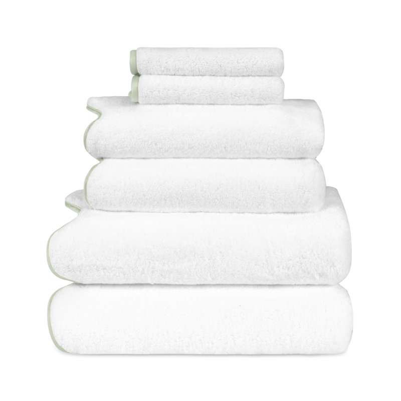 Antalya 6 Piece Turkish Cotton Towel Set, White/Eucalipto