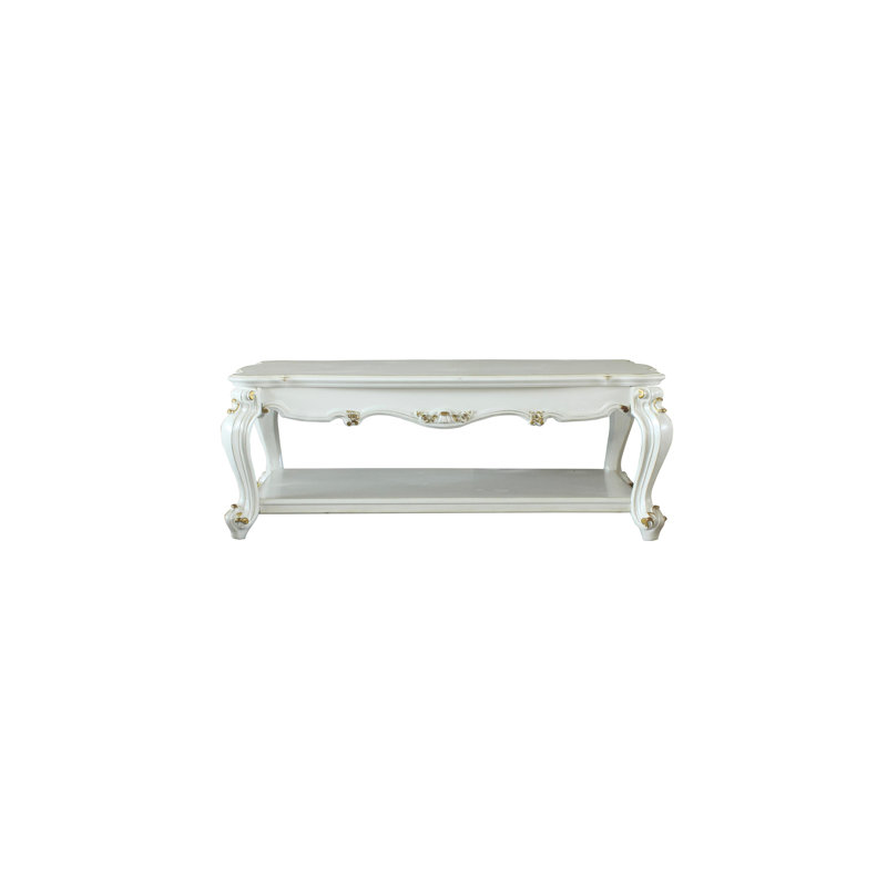Table basse rectangulaire antique en perle avec tablette pour magazines, usage traditionnel et décoratif en bois
