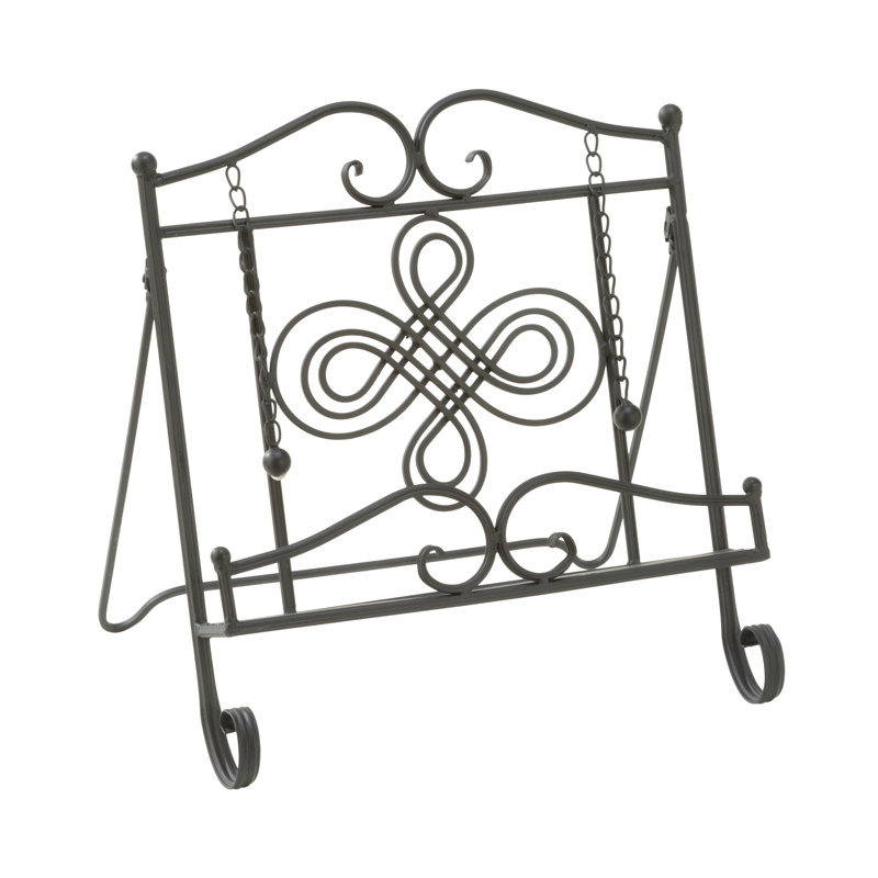 Swirl Design Metal Cookbook Stand, 13.5" H x 13" W x 10.25" D, Black