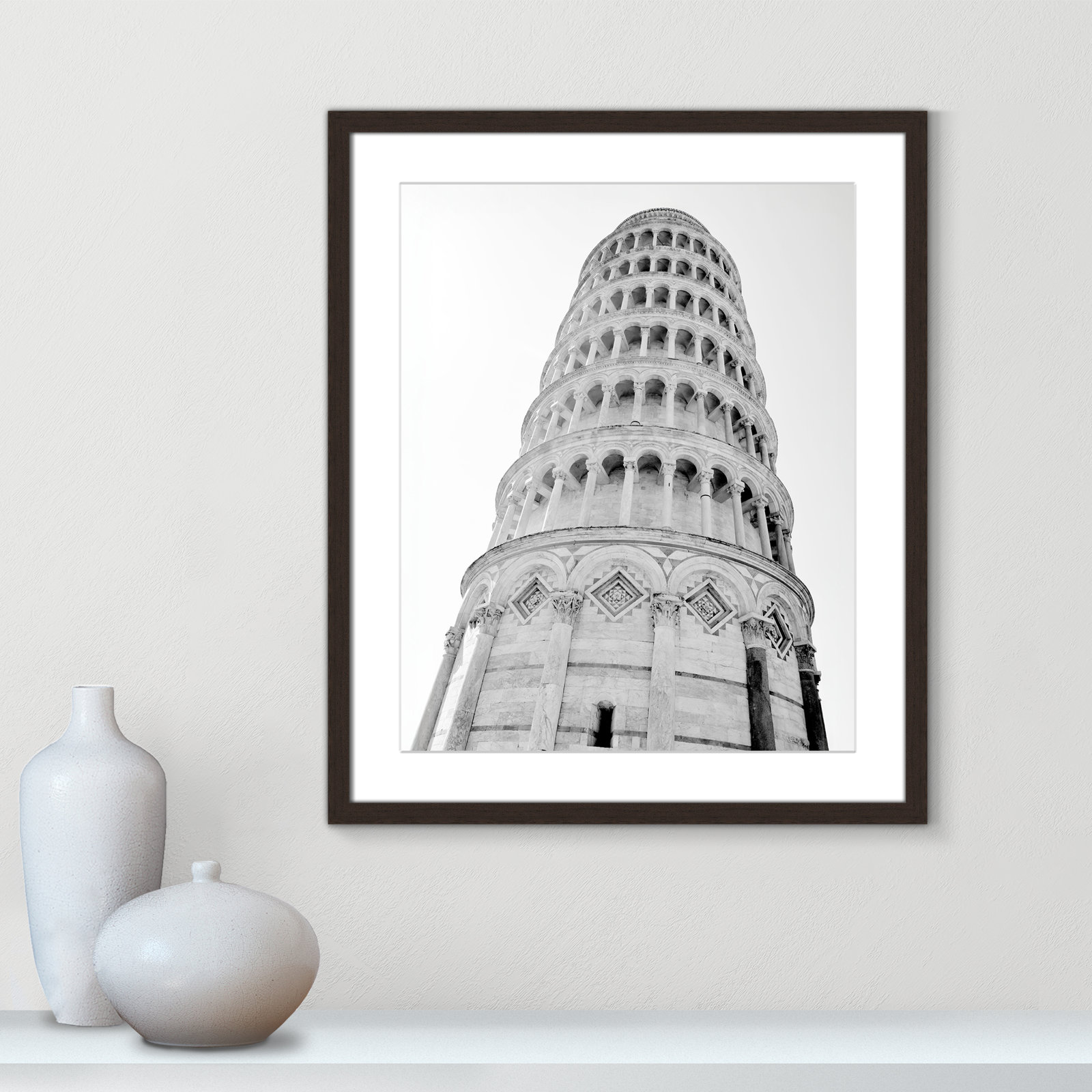 Iconic City Collection "Pisa" Print by Natalie Carpentieri, Walnut Single Picture Frame, Yes, 25.5" H x 21.5" W x 1.25" D