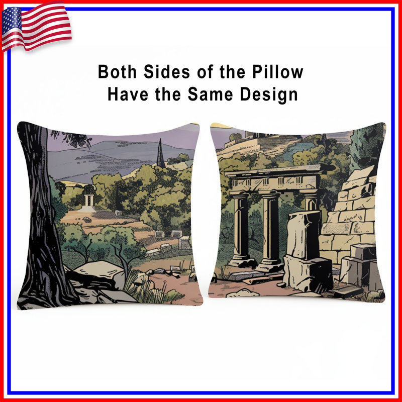 Coussin décoratif ruines anciennes, 14 X 14 pouces