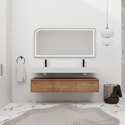 Meuble-lavabo double 60 po avec plateau en résine