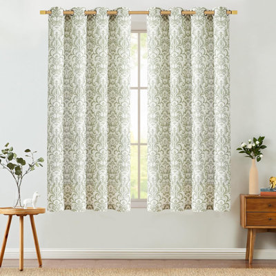 Grommet Vintage Damask Patterned Linen Curtains for Bedroom Vintage Curtains