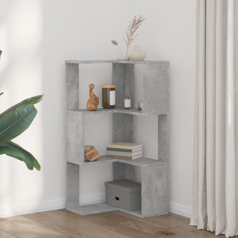 Bibliothèque en coin en bois d'ingénierie, (3 tablettes) H 40,2 po x l 19,7 po x P 19,7 po, Gris