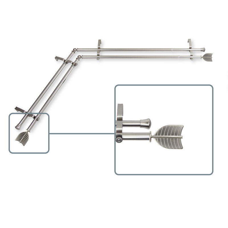 Ensemble de tringle à rideaux double et quincaillerie pour fenêtre d’angle Cox, 120 à 170 po, Nickel satiné