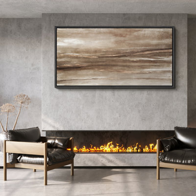 Earthy Horizon Abstract Framed Canvas - Neutral Textured Landscape Wall Art