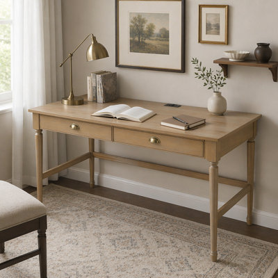 60 Home Office Desk with Charging Station and Storage Drawers
