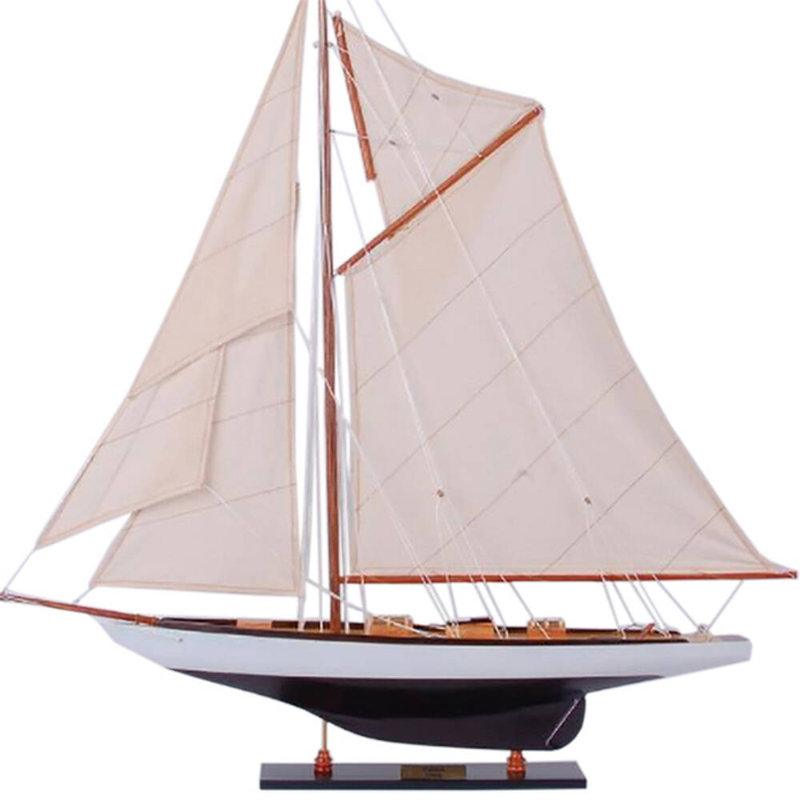 Voilier moyen Tuiga peint avec goélette, H 29,5 po x l 23,6 po x P 4,7 po, Noir / blanc