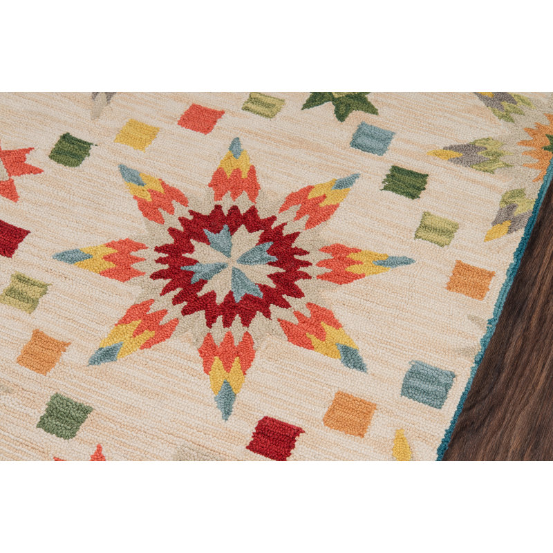 Tapis floral ivoire / vert fait à la main Gingras, Rectangle 2 pi x 3 pi