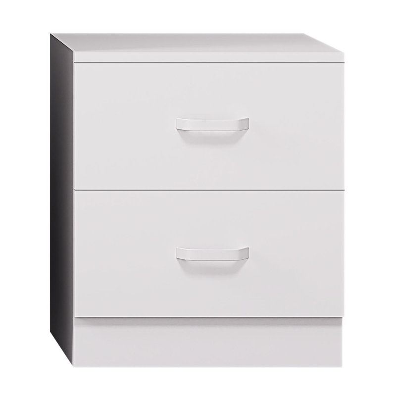 Lycinda 2 Drawer Bedside Table Nightstand Cabinet. Matt Finish, Scratch Resistant, Brushed Chrome Metal Handles, White