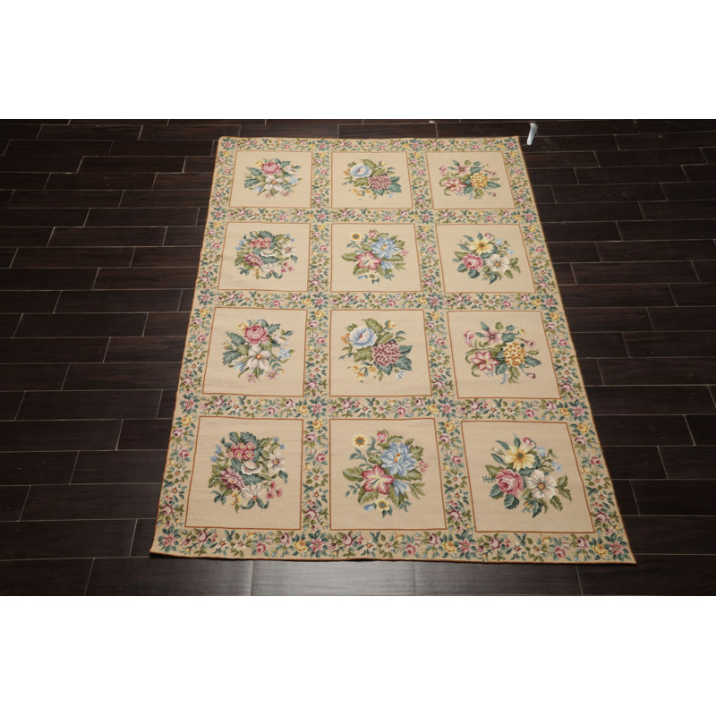 Tapis traditionnel kaki en laine tissé à la main 6 x 9