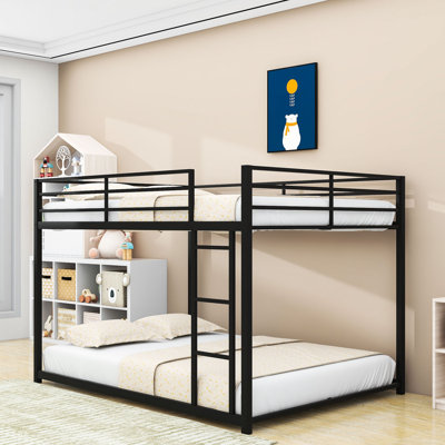 Full Over Full Metal Bunk Bed With Built-In Ladder And Full-Length Guardrails