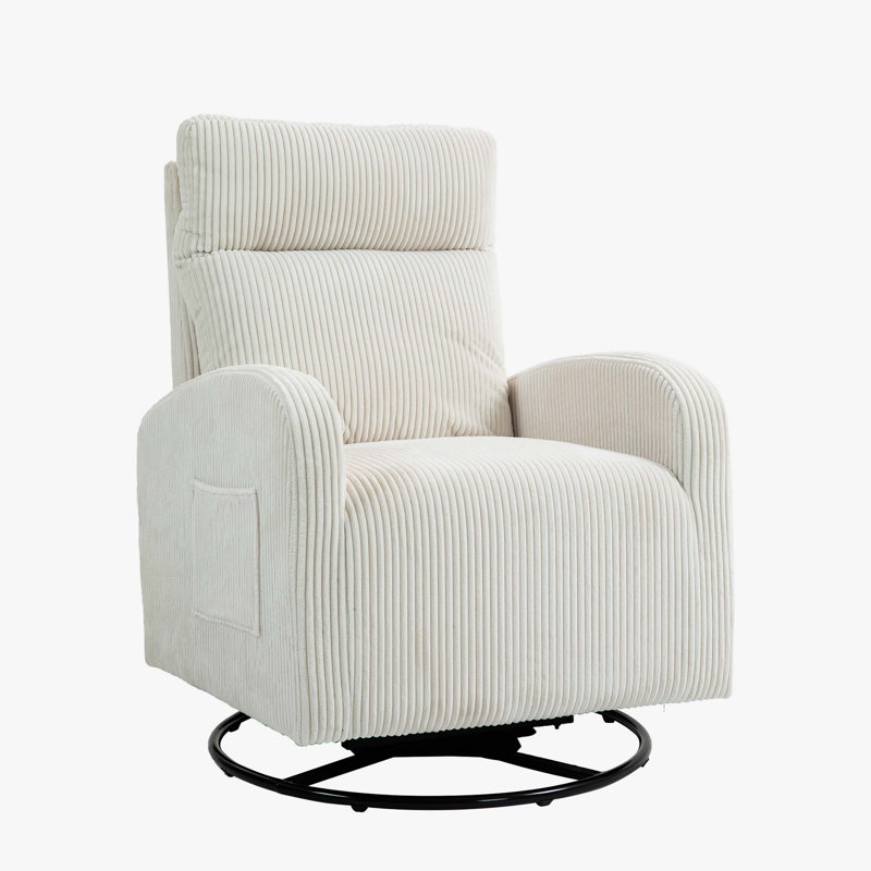 Upholstered Swivel Glider Rocking Chair, Beige Corduroy