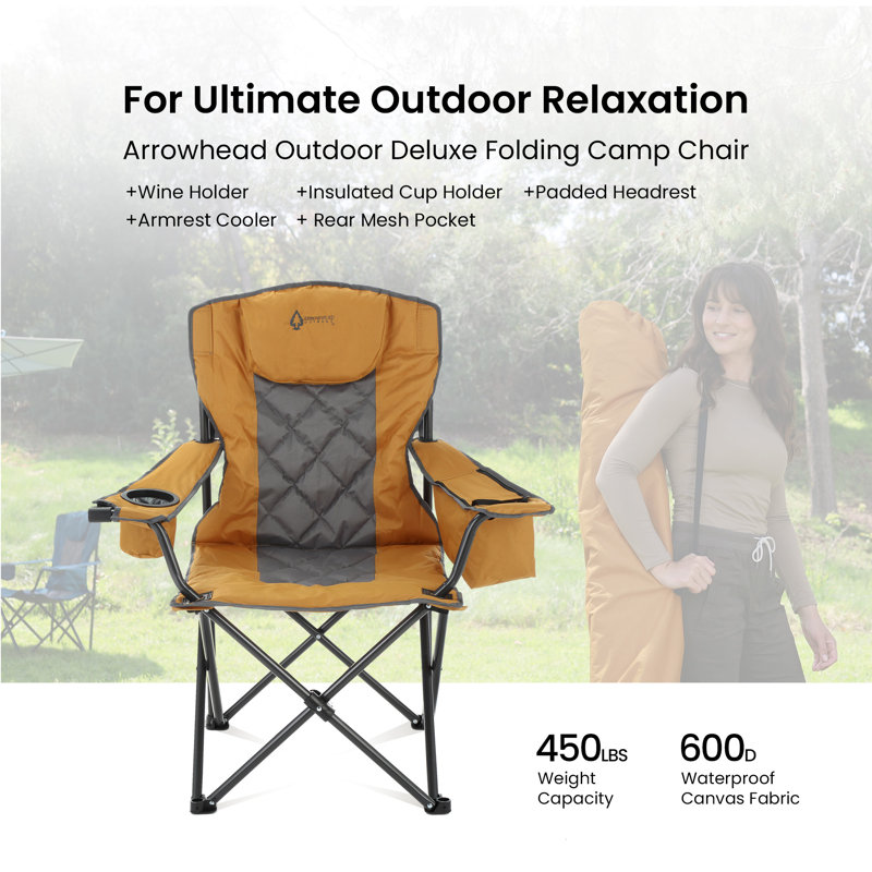 Workwear Tan Padded Folding Camping Chair with Cooler and Cup Holders