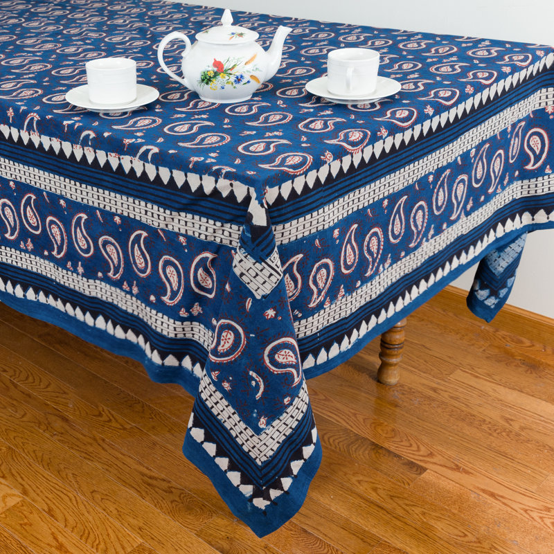 Lyden Rectangle Paisley Cotton Tablecloth, 108" x 90", Blue