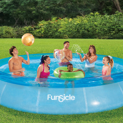 Plastic Round Inflatable Pool 30'' H x 144'' W x 144'' L , with Pump Included