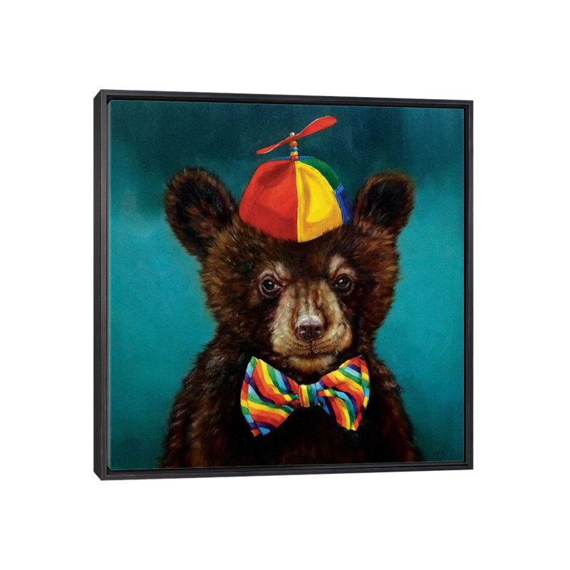 Art encadré d'un bébé ours, H 18 po x l 18 po x 1,5 po, Toile avec cadre noir patiné