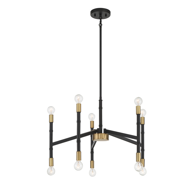 Lustre 10 lumières Dedria en noir mat avec accents laiton chaud