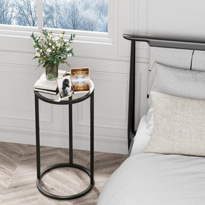 C-Shaped Side Table – Tempered Glass Top With Metal Frame – Sofa, Bedside, Or TV Tray Table For Small Spaces, Black (2-Pack)