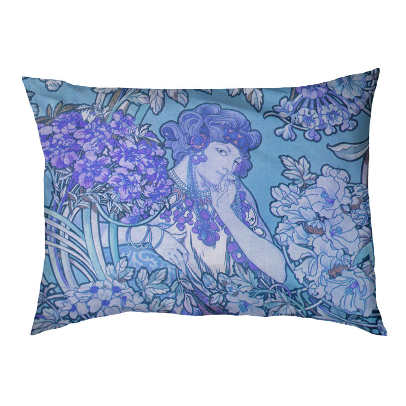 Oreiller de chien déverseurs de fleurs/classique, Moyen (l 42,5 po x P 14 po x H 32,5 po), Mauve / Bleu
