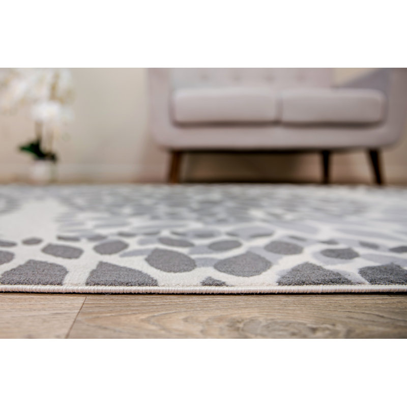 Tapis floral gris foncé et clair, Rond 6 pi 6 po