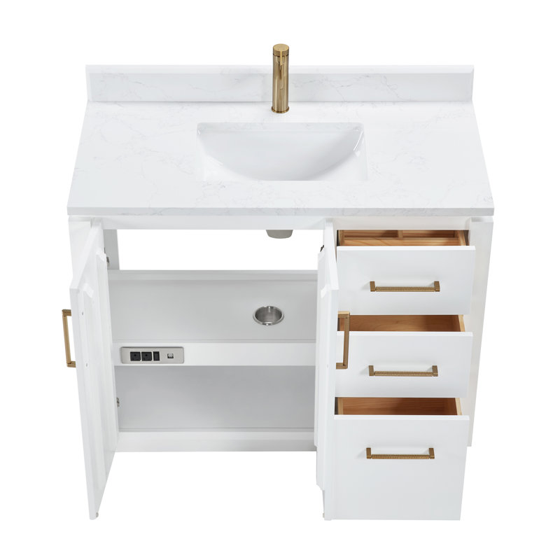 San 42'' White Composite Stone Top Single Bathroom Vanity