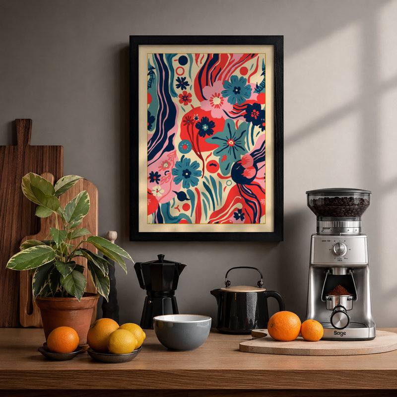 Ribbons Botanical - Framed Print, A3 - 42.0 x 29.7 cm, Black