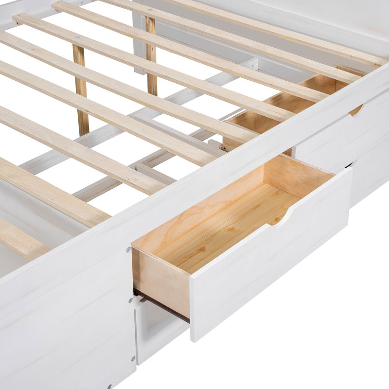 Lit de jour avec tiroirs et tablettes, Complet/Double, Blanc