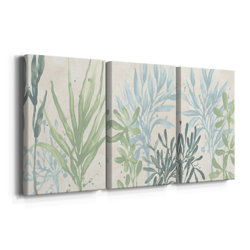 Swaying Seagrass I - Toile tendue avec châssis sur mesure - 3 pièces, H 12 po x l 24 po